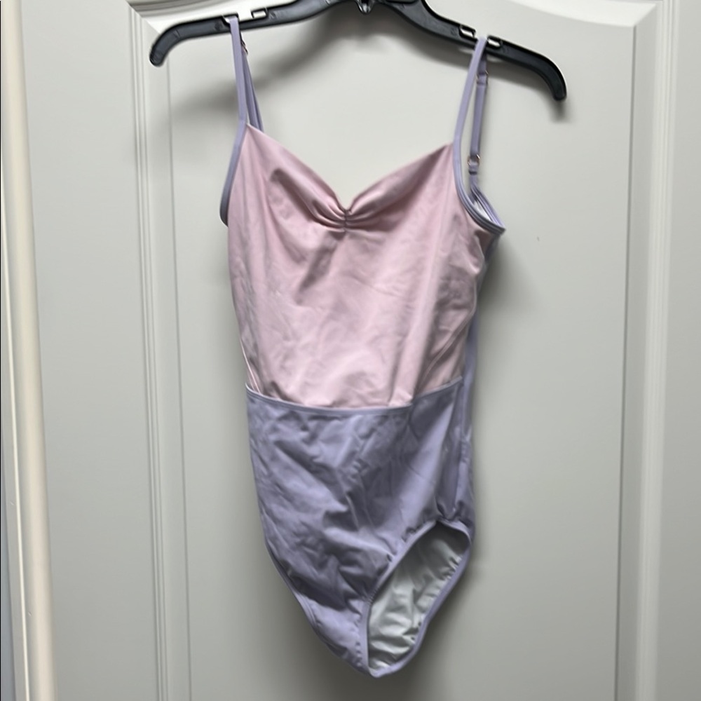 Two toned leotard by Claudia Dean in pastel pink and purple